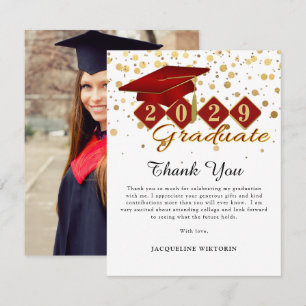 Tarjeta De Agradecimiento Foto clásica de graduación de oro rojo