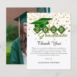 Tarjeta De Agradecimiento Foto clásica de graduación de oro verde