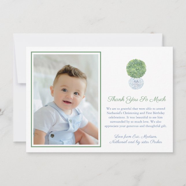 Tarjeta De Agradecimiento Foto clásica de la familia de claves griegas verde