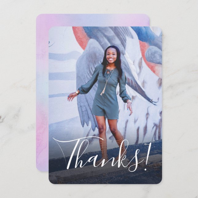 Tarjeta De Agradecimiento Foto Completa de Atrás con Acuarela de Pastel Púrp (Anverso / Reverso)