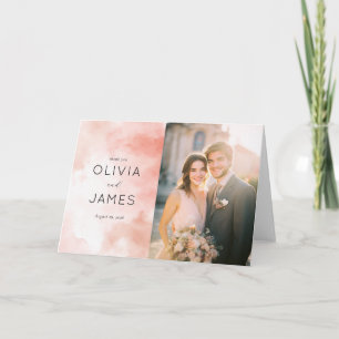 Tarjeta De Agradecimiento Foto con Acuarela Rosa Romántica