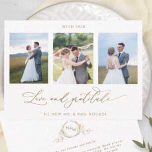 Tarjeta De Agradecimiento Foto, con amor y gratitud, Boda en monograma