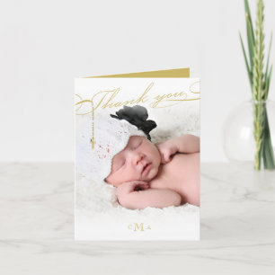 Tarjeta De Agradecimiento Foto con guión del monograma cruzado del rosario