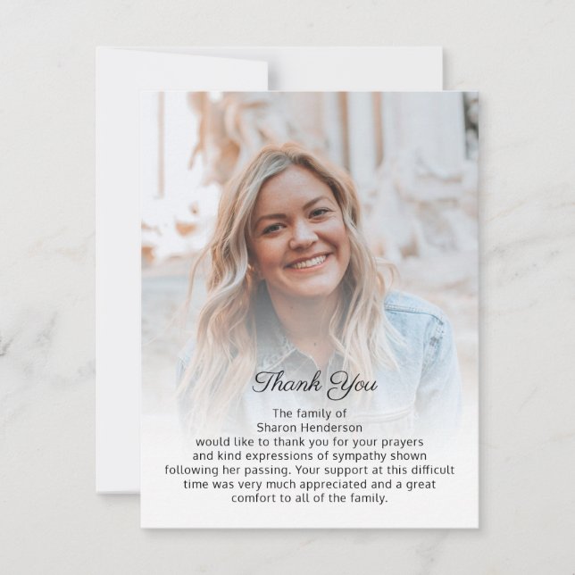 Tarjeta De Agradecimiento Foto Con Mensaje Personal Funeral Gracias (Anverso)