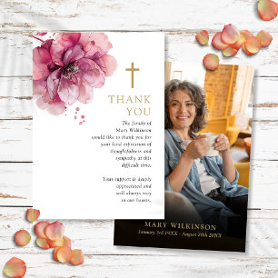 Tarjeta De Agradecimiento Foto conmemorativa cristiana floral rosa de funera