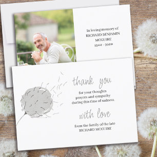 Tarjeta De Agradecimiento Foto conmemorativa Dandelio Simple Funeral