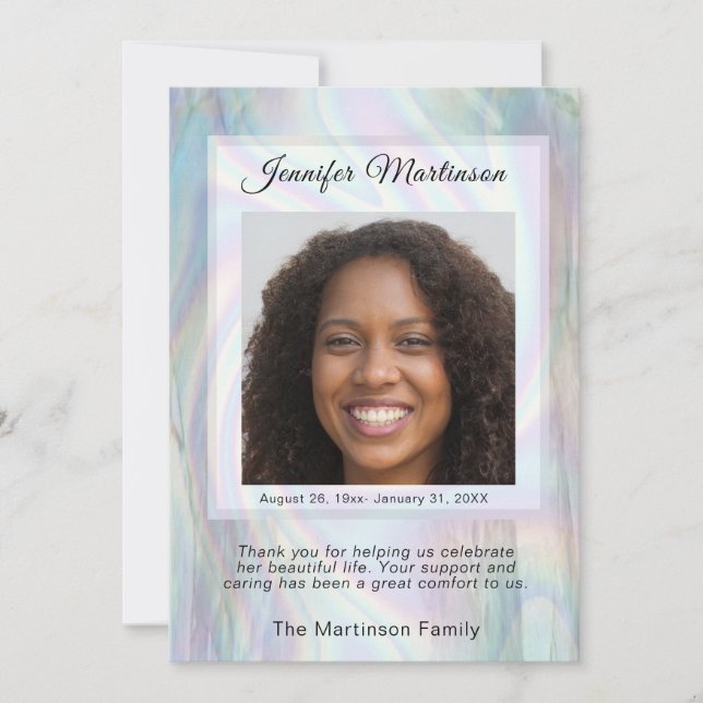 Tarjeta De Agradecimiento Foto conmemorativa del funeral  (Anverso)