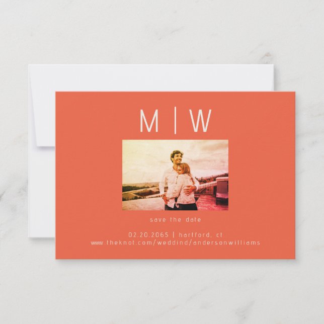 Tarjeta De Agradecimiento Foto contemporánea Boda Tangerina Guardar la fecha (Anverso)