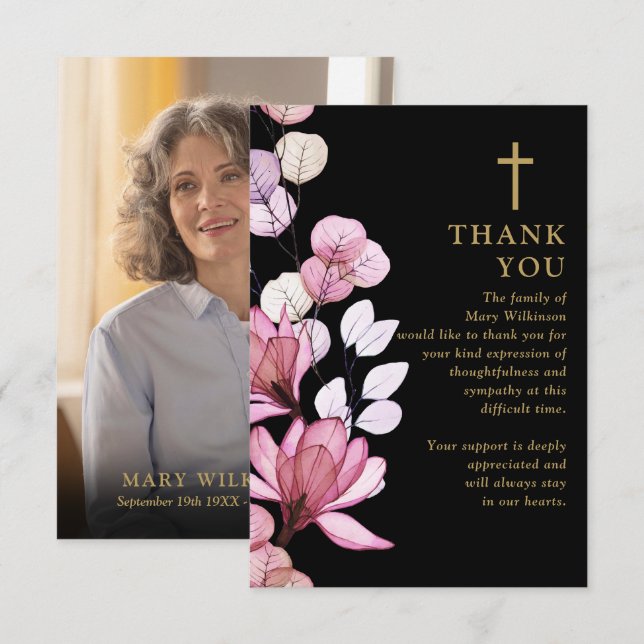 Tarjeta De Agradecimiento Foto Cristiana Floral Rosa De La Vida (Anverso / Reverso)