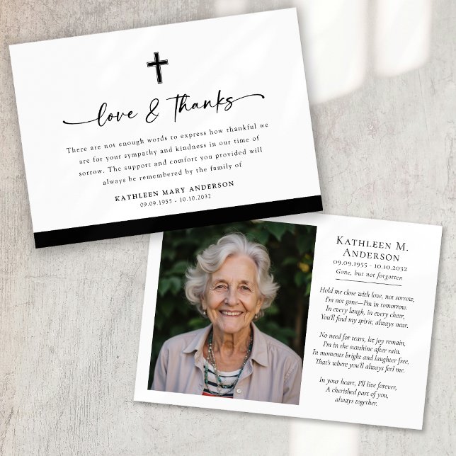 Tarjeta De Agradecimiento Foto Cross Love and Gracias Script Funeral (Subido por el creador)