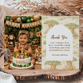 Tarjeta De Agradecimiento Foto Cumpleaños Salvaje Uno Safari Neutral