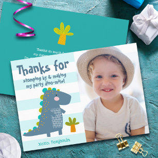 Tarjeta De Agradecimiento Foto Cute Blue Dinosaur Kawaii Fun Boy Cumpleaños