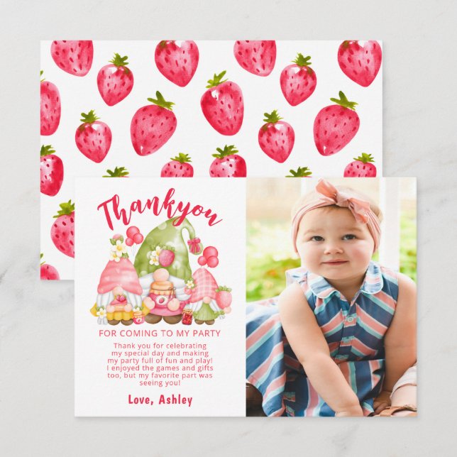 Tarjeta De Agradecimiento Foto Cute Strawberry Cumpleaños (Anverso / Reverso)