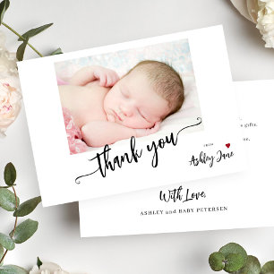 Tarjeta De Agradecimiento Foto de baby shower con elegante caligrafía