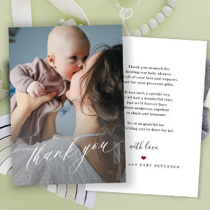 Tarjeta De Agradecimiento Foto de baby shower con letra moderna