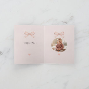 Tarjeta De Agradecimiento Foto de Baby Shower Coquette con Lazo Rosa 