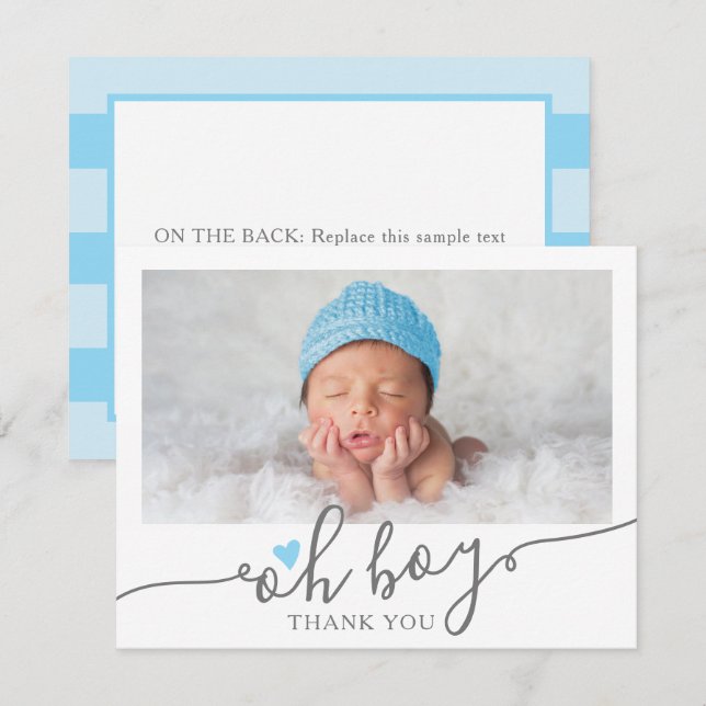 Tarjeta De Agradecimiento Foto de Baby Shower de Blue Heart Boy Sencilla (Anverso / Reverso)
