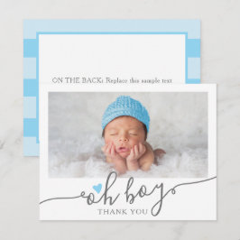 Tarjeta De Agradecimiento Foto de Baby Shower de Blue Heart Boy Sencilla