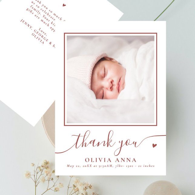 Tarjeta De Agradecimiento Foto de Baby Shower de Boho Earthy Elegant Script (Subido por el creador)