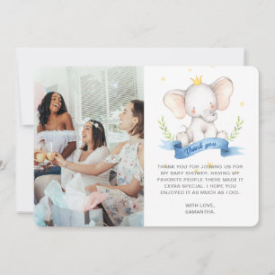 Tarjeta De Agradecimiento Foto de Baby Shower de Elefante Floral Acuarela Az