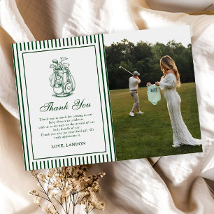 Tarjeta De Agradecimiento Foto de Baby Shower de Golf con Franja Verde