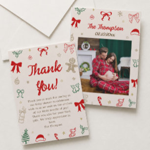 Tarjeta De Agradecimiento Foto de Baby Shower de Navidad Dibujada a Mano