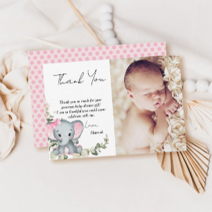Tarjeta De Agradecimiento Foto de Baby Shower de Niña Elefante