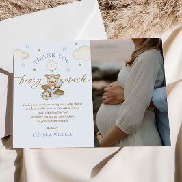 Tarjeta De Agradecimiento Foto de Baby Shower de Niño con Globo de Oso de Pe