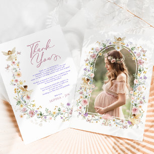 Tarjeta De Agradecimiento Foto de Baby Shower de Pastel Wildflower Fairy Gar