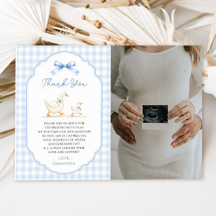 Tarjeta De Agradecimiento Foto de Baby Shower de Pato de Cuadros Azules Sill