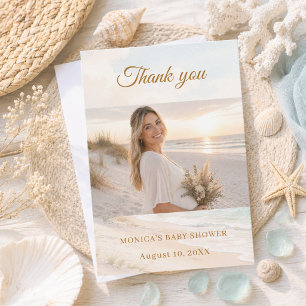 Tarjeta De Agradecimiento Foto de baby shower de verano en la playa con temá