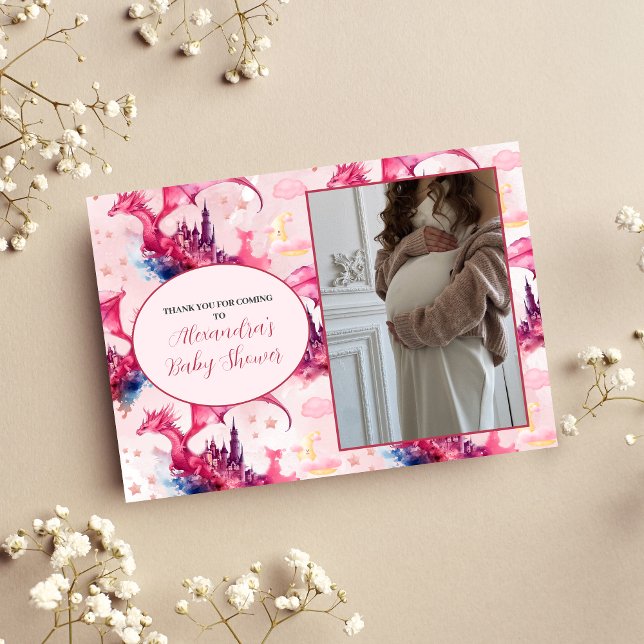 Tarjeta De Agradecimiento Foto de Baby Shower del Dragón Rosa. (Subido por el creador)