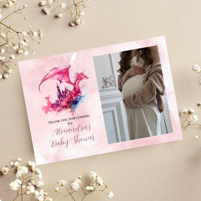Tarjeta De Agradecimiento Foto de Baby Shower del Dragón Rosa. (Subido por el creador)