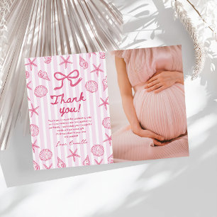 Tarjeta De Agradecimiento Foto de Baby Shower Playera Costera de Conchas Ros