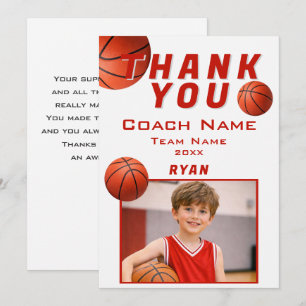 Tarjeta De Agradecimiento Foto de baloncesto jugador equipo entrenador