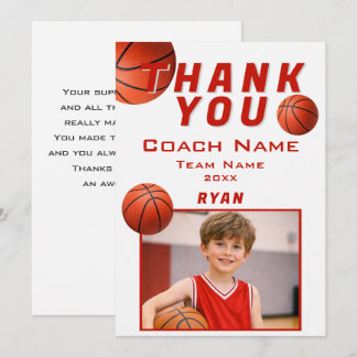 Tarjeta De Agradecimiento Foto de baloncesto jugador equipo entrenador