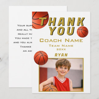 Tarjeta De Agradecimiento Foto de baloncesto jugador equipo entrenador