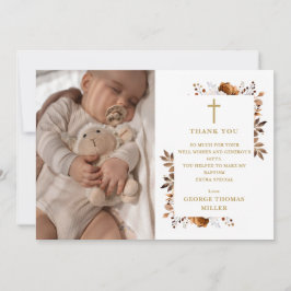 Tarjeta De Agradecimiento Foto de Bautizo de Floral de Otoño Rústico