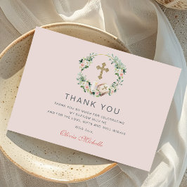 Tarjeta De Agradecimiento Foto de Bautizo de Niña con Flores