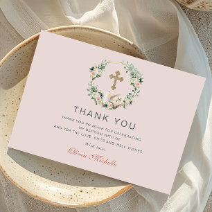 Tarjeta De Agradecimiento Foto de Bautizo de Niña con Flores