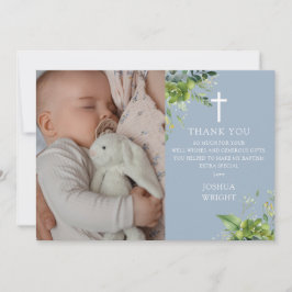 Tarjeta De Agradecimiento Foto de bautizo de verde azul polvoriento