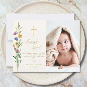 Tarjeta De Agradecimiento Foto de Bautizo Floral de Flores Silvestres