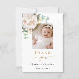 Tarjeta De Agradecimiento Foto de bautizo niña floral blanca