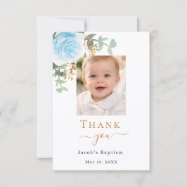 Tarjeta De Agradecimiento Foto de bautizo niño floral azul