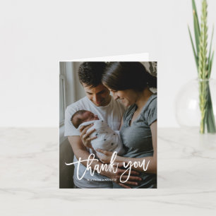Tarjeta De Agradecimiento Foto de bebé con caligrafía moderna