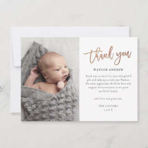Tarjeta De Agradecimiento Foto de bebé con guión moderno