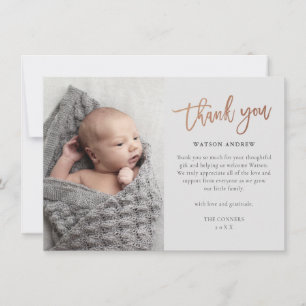 Tarjeta De Agradecimiento Foto de bebé con guión moderno