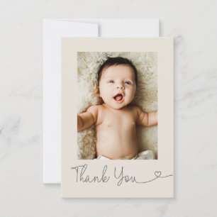 Tarjeta De Agradecimiento Foto de bebé corazón moderno Shower de bebé beige