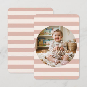 Tarjeta De Agradecimiento Foto de bebé niña con marco circular de rayas rosa