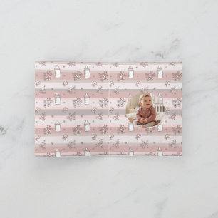 Tarjeta De Agradecimiento Foto de Bebé Niña Floral Rosa Polvoriento